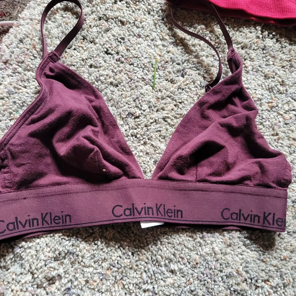 Calvin Klein & VS PINK Bralette Bundle Burgundy Plum Magenta Gold Glitter Small